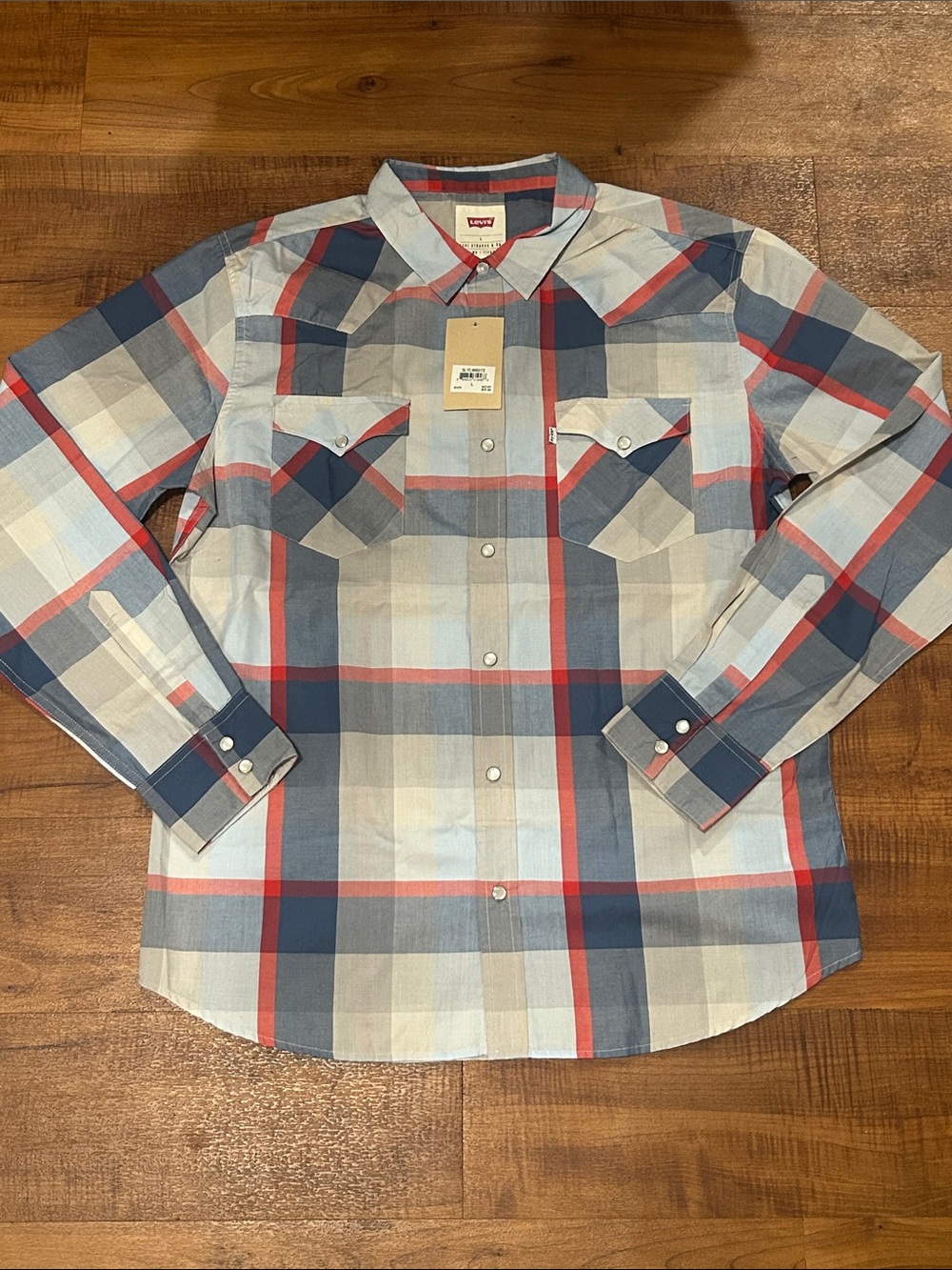 Levi's Men's Blue, Red & White Plaid Button-Down Shirt